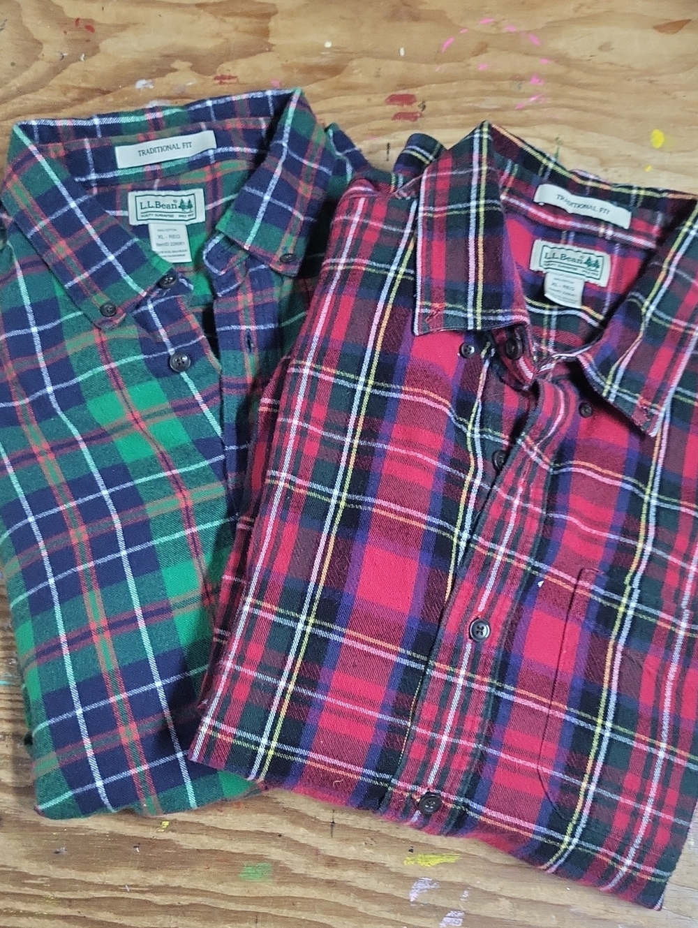 L.L. Bean Red and Green Plaid Flannel Button-Down Shirts XL 2 for 1